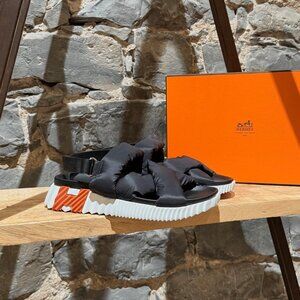 Hermès Black Nylon Electric Criss Cross Sandals